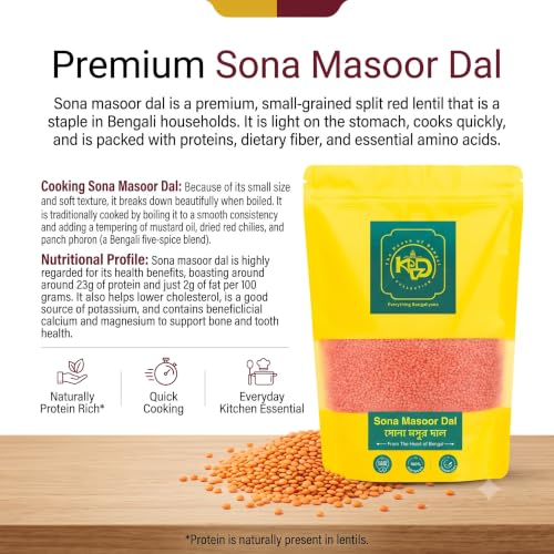 Image of KVD Collection Premium Handmade Bengal Sona Masoor Dal, Rich in Protein, Cooking Easy & Quick, Unpolished & Healthy Pulses for Daily Use - 950GM
