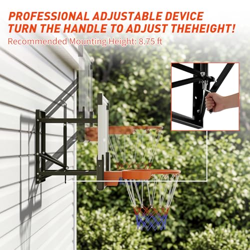 Image of 54 Inch Wall Mounted Basketball Hoop, 8-10 FT Adjustable Height Shatterproof PC Backboard Basketball Goal with 18 Inch Solid Rim for Indoor & Outdoor Use, Home, Gym, Backyard