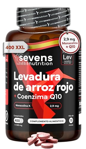Levadura de Arroz Rojo - 400 Comprimidos Premium - 2,9mg Monacolina K y Coenzima Q10 – Red Yeast Rice - Baja el Colesterol – Alta Concentración – Natural, Sin Gluten ni Lactosa - Hecho en España