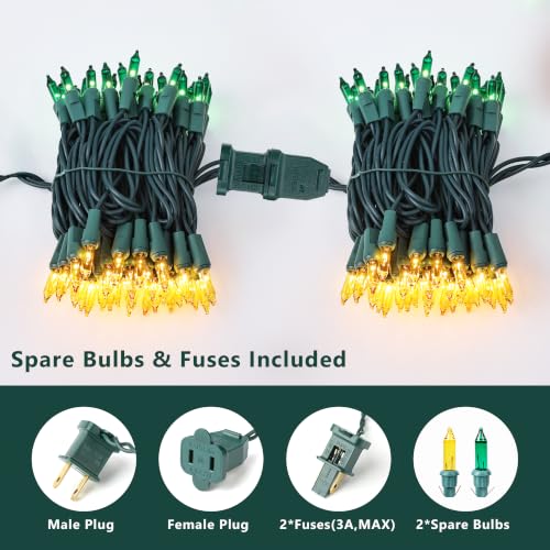 Image of BrizLabs Christmas Lights, 19.7ft 100 Count Yellow & Green String Lights, Connectable Incandescent Mini Light, 120V UL Certified Light String for Indoor Outdoor St. Patrick's Day Xmas Tree Party Decor