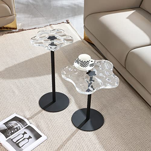 Acrylic Panel With Iron Tripod Creative Flower Shaped Small Edge Table Acrylic Transparent Sofa Corner Table Nordic Modern Coffee Table Portable Detachable Dessert Table Mobile Coffee Table (Small) #TOP27