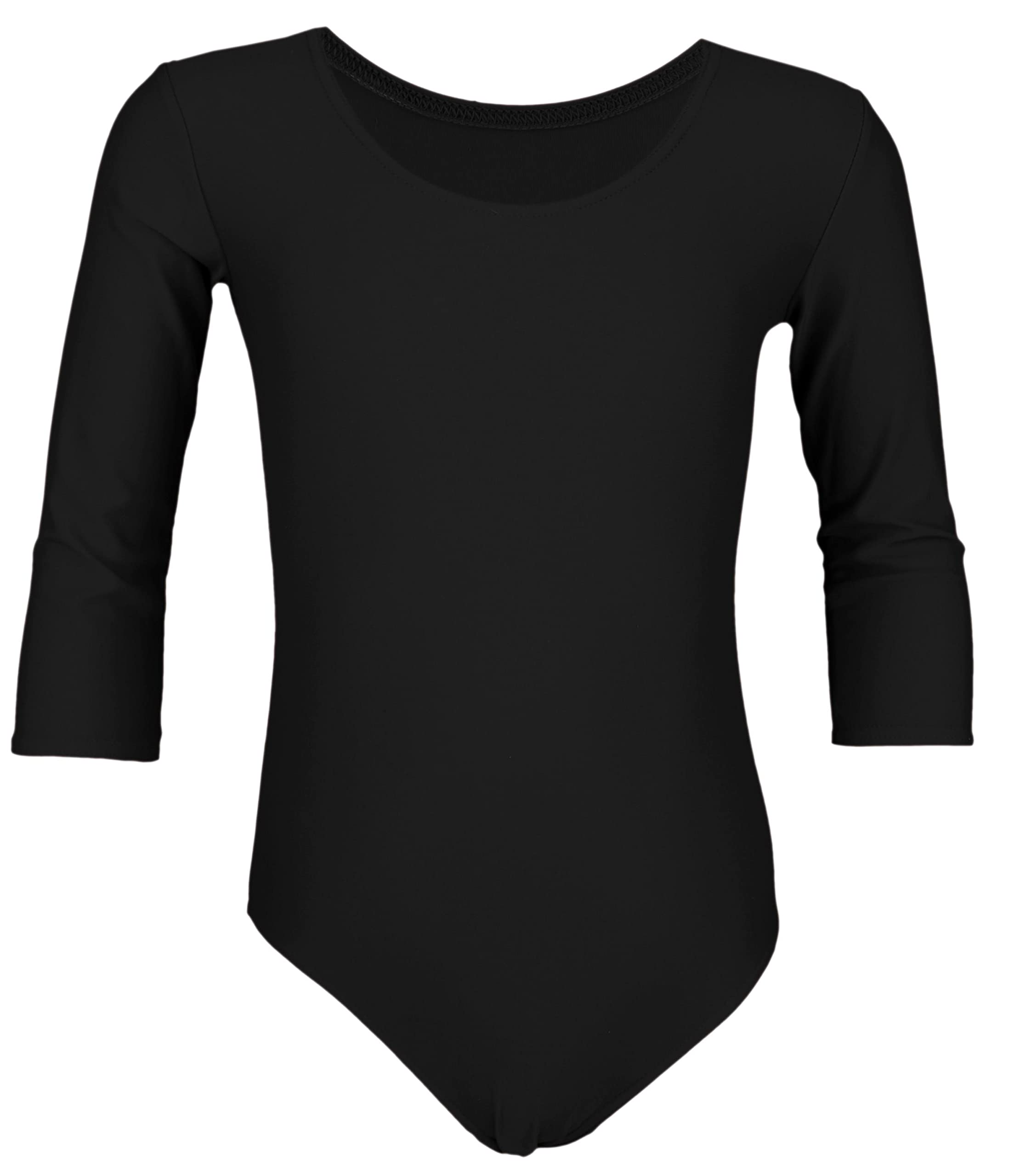 Aquarti Girls' Ballet Leotard 3/4 Sleeve Dance Bodysuit, Black, 140