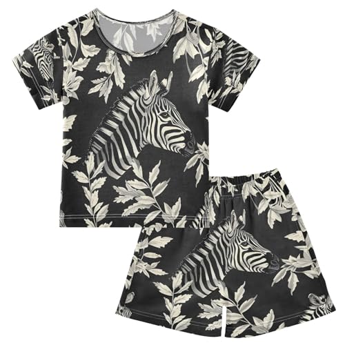 senya Short Sleeve Pajamas Sets Summer Cotton Sleepwear Zebra and Leaves