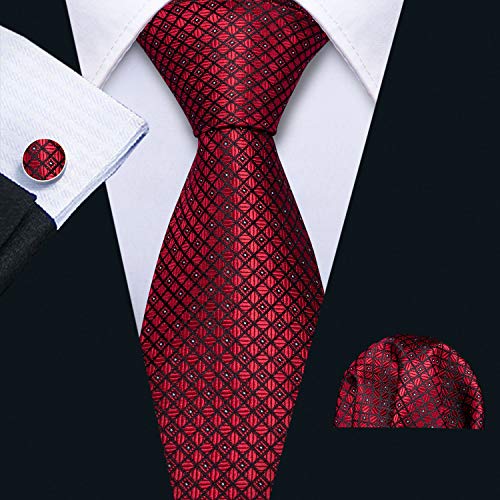 Image of YOHOWA Men Plaid /Striped Ties Set Silk Business Wedding Formal Fashion Necktie and Pocket Square Cufflinks Set