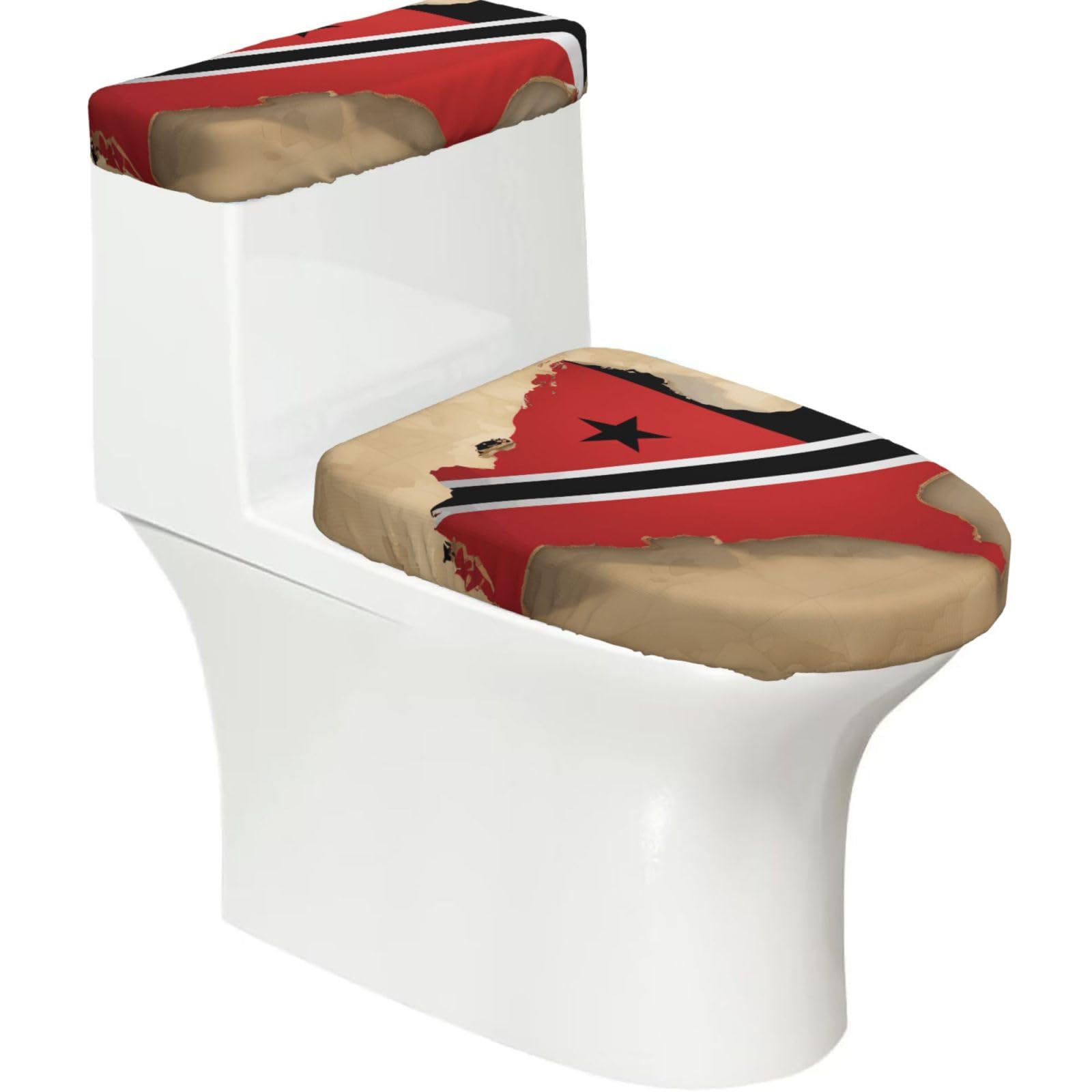 Trinidad And Tobago Flag Map01 Print Bathroom Decor Toilet Lid Cover And Tank Covers, Restroom Accessories Fits Most Round