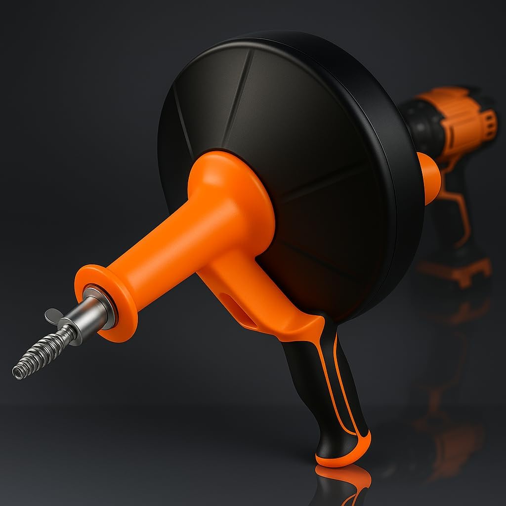 50 FT Drain Snake Hair Drain Clog Remover, Manual Or Powered, Plumbing Snake With Drill Adapte,Unclog Sink Drain Tool, Drain Auger for Toilet?Shower?Kitchen?Sink, No Auto Retract Or Feed, Orange Pwr-50FT-Orange