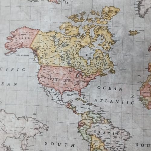 Ferrero Tejidos - Tela Loneta Estampada MAPA Ancho 2.80m. Largo a escoger de 0.50 a 0.50 metros en una sola pieza. Para costura manualidades tapizar forrar confeccionar mantelería lavable. (Beige)