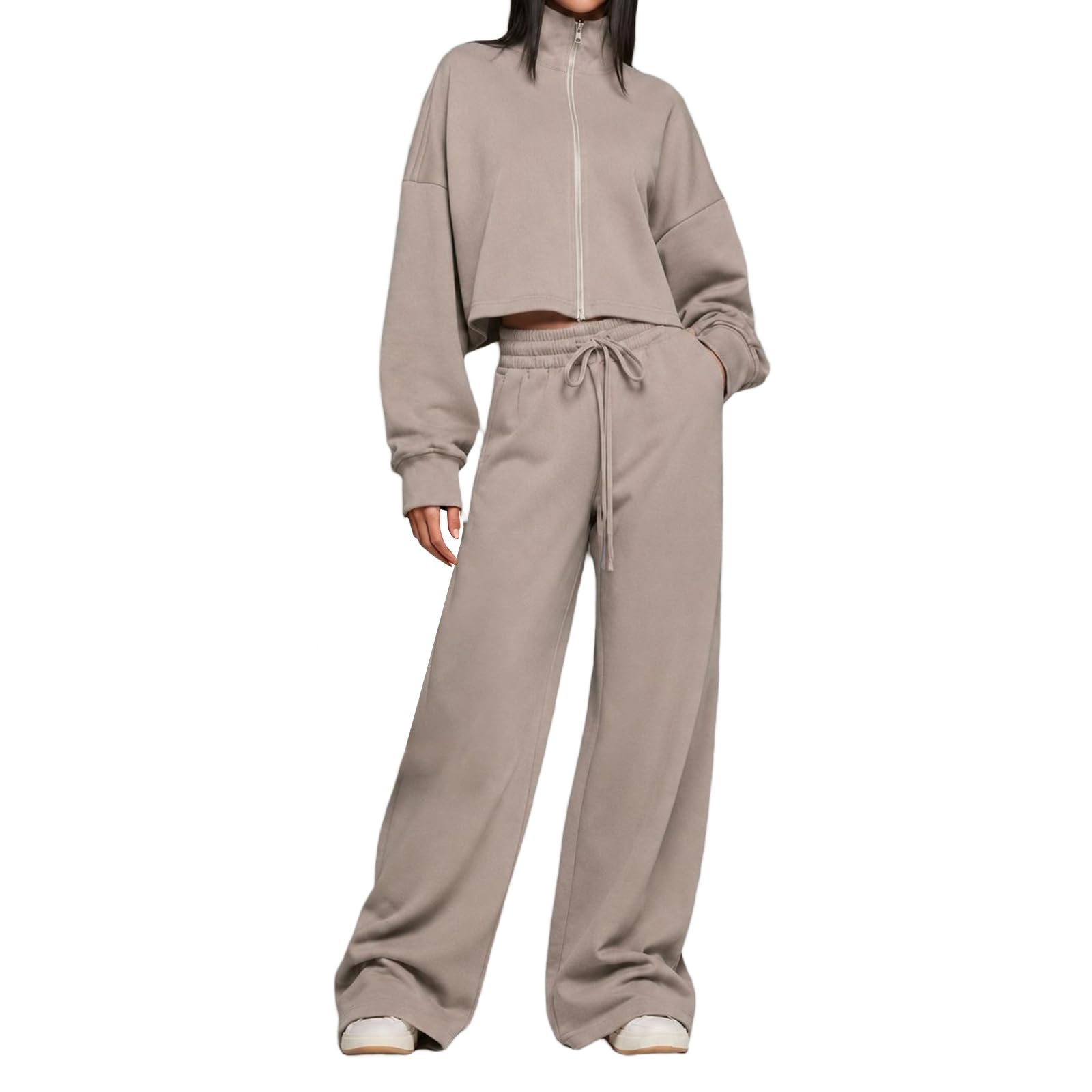 Tuta Donna Sportiva Invernale Felpa con Zip Collo Alto E Pantaloni
