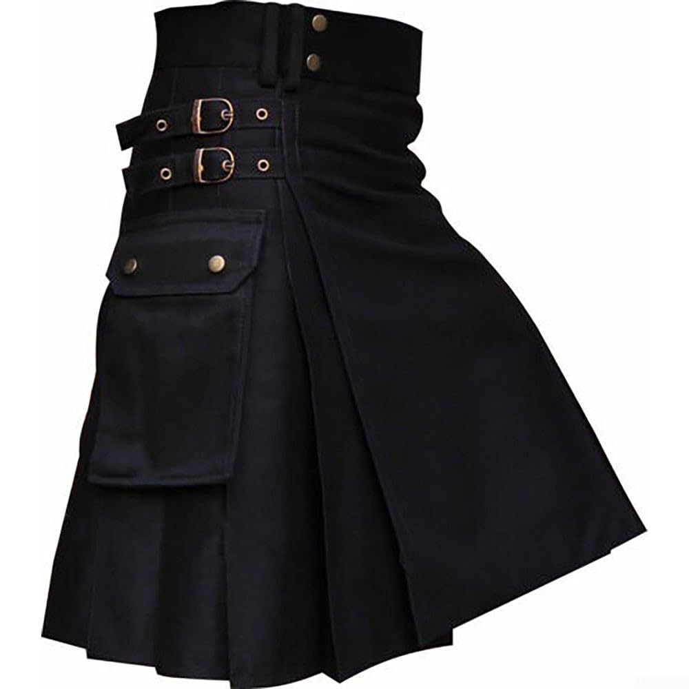 Kilt da uomo in tartan scozzese retrò, per abbigliamento tradizionale (M, nero)