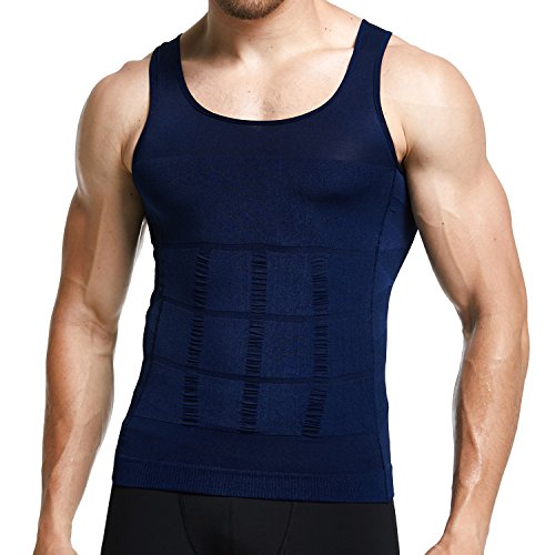 GKVK Mens Slimming Body Shaper Vest Shirt Abs Abdomen Slim,L(chest size 96cm-101cm/38inches-40inches),Blue