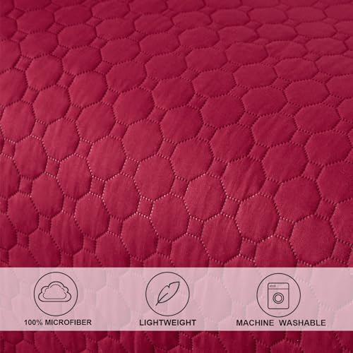 Image of Hailea 3 Piece Burgundy Daybed Cover Twin Size Cozy Daybed Sets Bedding Double Sided Quilting Cover Set Geometric Print Bedspread Coverlet All Season for Twin Bed with 2 Standard Shams,39 inchx75 inch