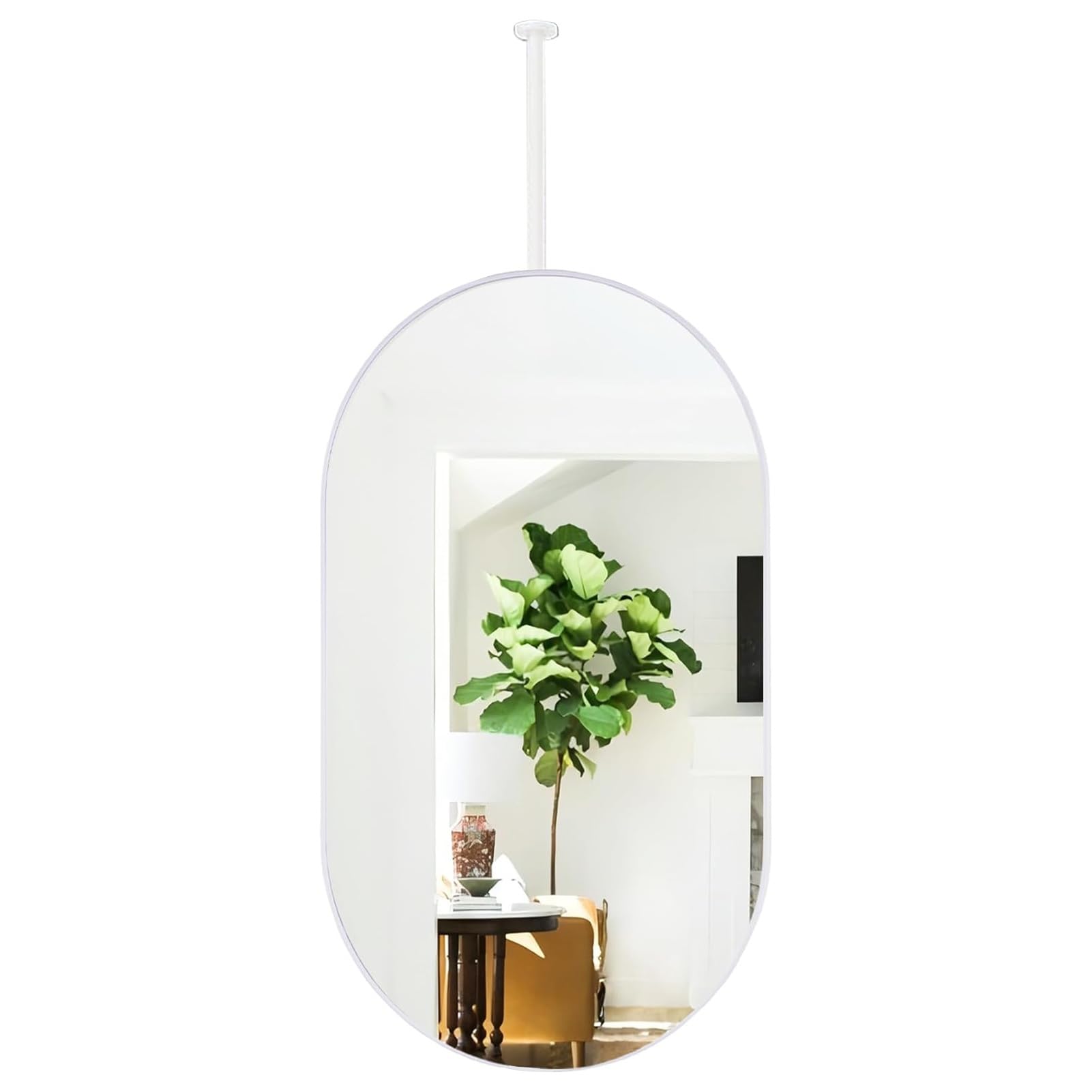 FGXHHS Ceiling Suspended Mirror, White Metal Oval Mounted s Makeup Vanity - Home Decor HD Mirror(40cmx70cm)