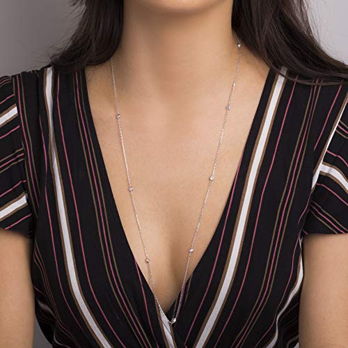 Women's Necklace - 925 Sterling Silver By the Yard Station Bezel Set Crystal Delicate Link Chain Necklace2