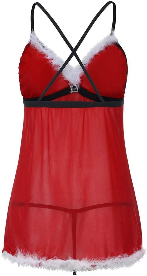 Babydoll Lingerie Natalizia Donna – Camicia Da Notte Semitrasparente, Rosso, Con Apertura Frontale