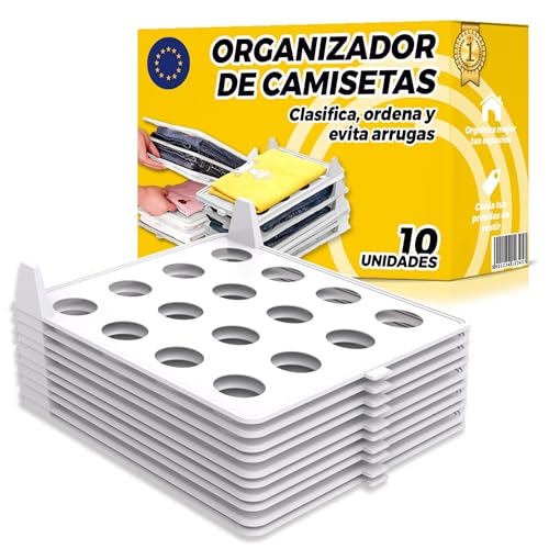 The Inventions Emporium Organizador armario - Organizador Camisetas - Doblador de Camisetas - Mantén tu orden de la Ropa en los Armarios - Resistentes - Antiarrugas - Antihumedad. (PACK DE 10)