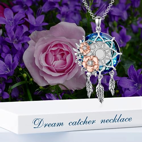 Dream Catcher Crystal Pendant Flower Urn Necklace Jewelry 925 Sterling Silver Keepsake Cremation Necklaces for Human Pet Ashes for Women4
