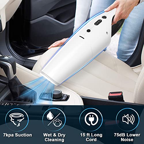 Vacuum Cleaner, Handheld 8000Pa Wet And Dry Strong Suction Vac, High Power For Interior Cleaning, Dc 12V Lightweight Portable Vacuum Cleaner With Low Noise Only For Car, White #TOP5