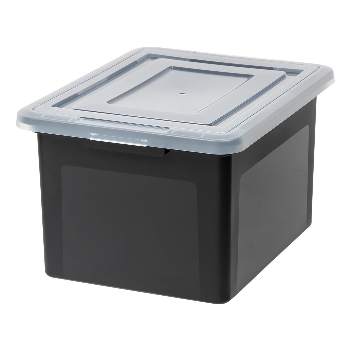 Iris Ohyama, Cajas de Almacenamiento de Plástico con Tapa a Presión, 45L, Lote de 4, negro, Apilable, Duradero, para Suministros de oficina, Toallas y Libros, sin BPA, Contenedor, FB-21E