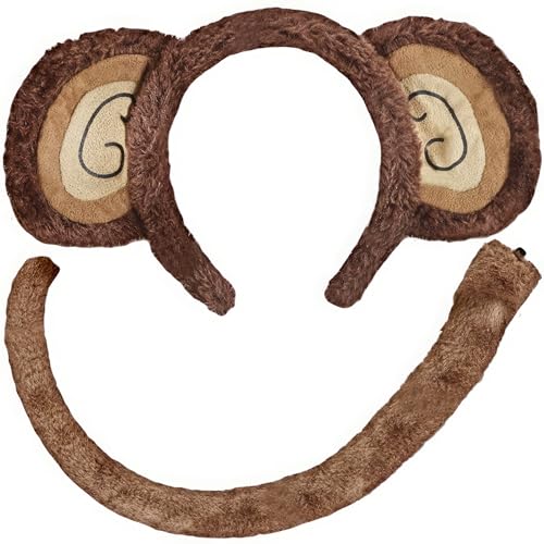Appealing Multicolor Monkey Ear & Tail Kit - One Size Fits All (Set of 2) - Playful Design - Perfect for Parties, Dress Up and More