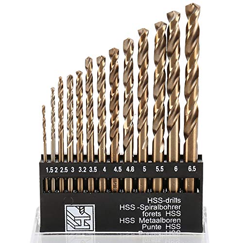 13 PCS Metric M35 Cobalt Steel Twist Drill Bit Set HSS Extremely Heat Resistant with Straight Shank to Cut Through Hard Metals Like A Hot Knife Through Butter,Such as Stainless Steel,Titanium Alloy