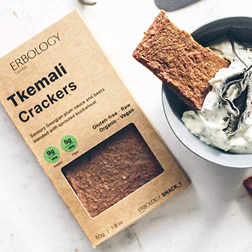 Erbology Organic Sprouted Buckwheat Crackers (12 x 1.8 oz Pack) Flavors: Tkemali, Garam Masala and Greek Olives