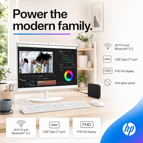 HP 22" FHD All-in-One Desktop Computer, 16GB RAM, 640GB Storage (128GB SSD + 512GB External), Quad-Cores Intel N100, Windows 11 & Office 365 for Web, Keyboard & Mouse Included, White - Image 7