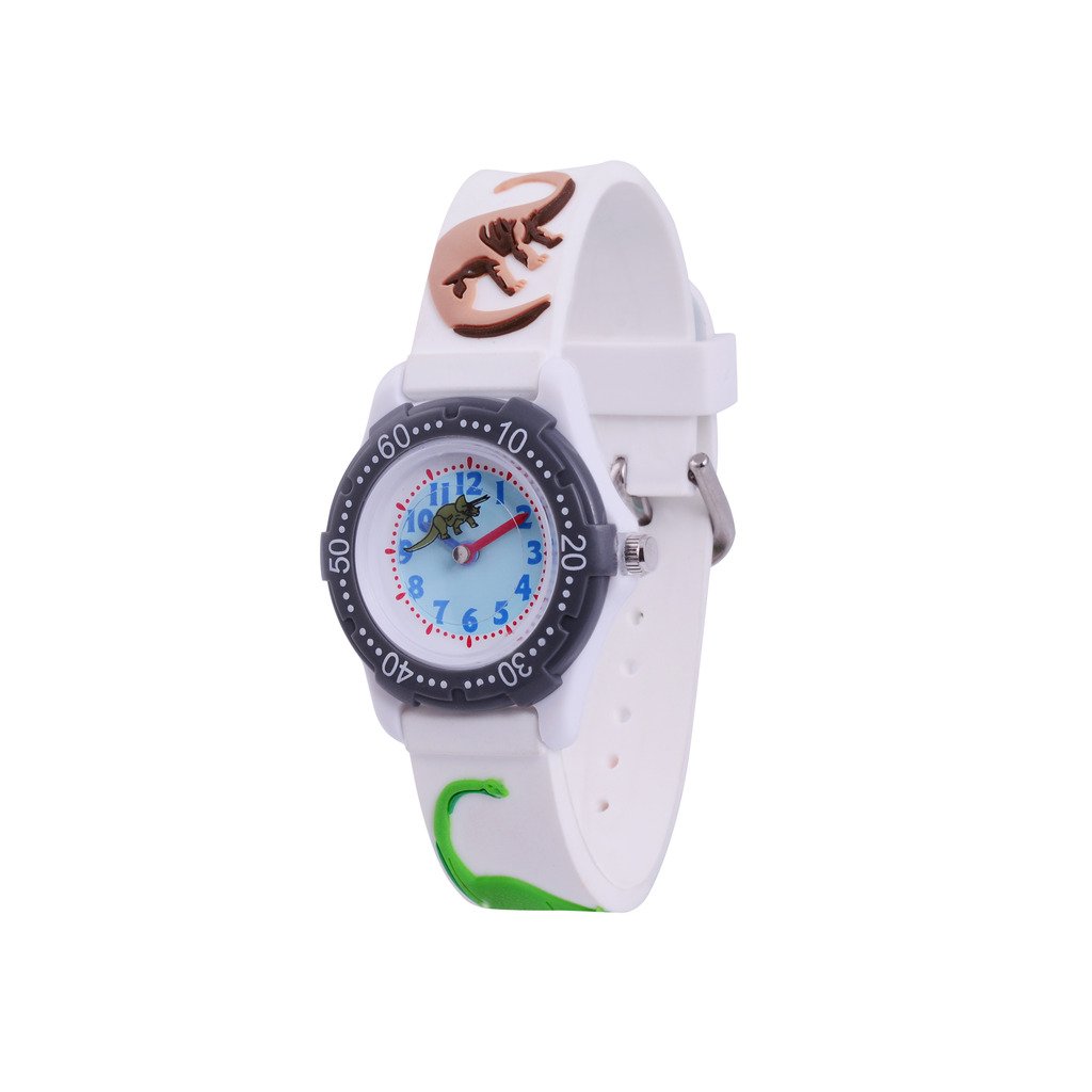 Wolfteeth Analog Grade School Toddlers Children's Watch with Second Hand 3D Dinosaur Strap White Dial Water Resistant Boy Watch 3059