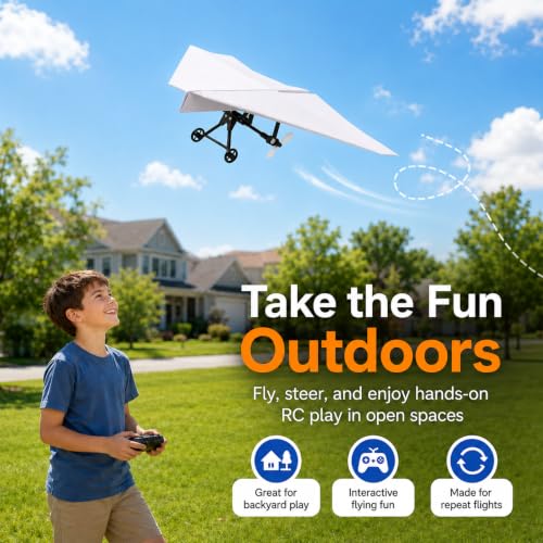 Image of Paper Airplane Kit DIY Rc Plane Micro to Build for Adults Remote Control Power Motor Aircraft with Propeller Electric Flying Motorized Module Easy to Fly Powered Small Flying Controller (Dual Battery)