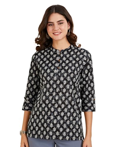 Image of Amazon Brand - Myx Women Printed Regular Cotton Short Kurti (Available in Plus Sizes)