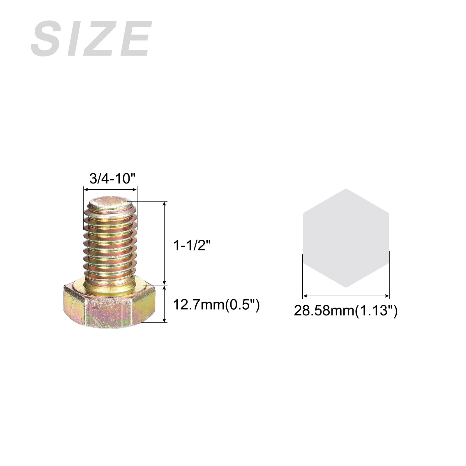 METALLIXITY Hex Bolts (3/4-10x1-1/2") 10Pcs, Carbon Steel Zinc Plated Fully Threaded, Coarse Thread UNC Hex Head Screw Bolt - Image 2