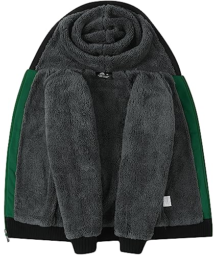Image of SECOOD Kids Hoodie Fleece Jacket Warm Sherpa Lined Zip Up Hooded Sweatshirt Soft Winter Coat Boys Girls School Outerwear