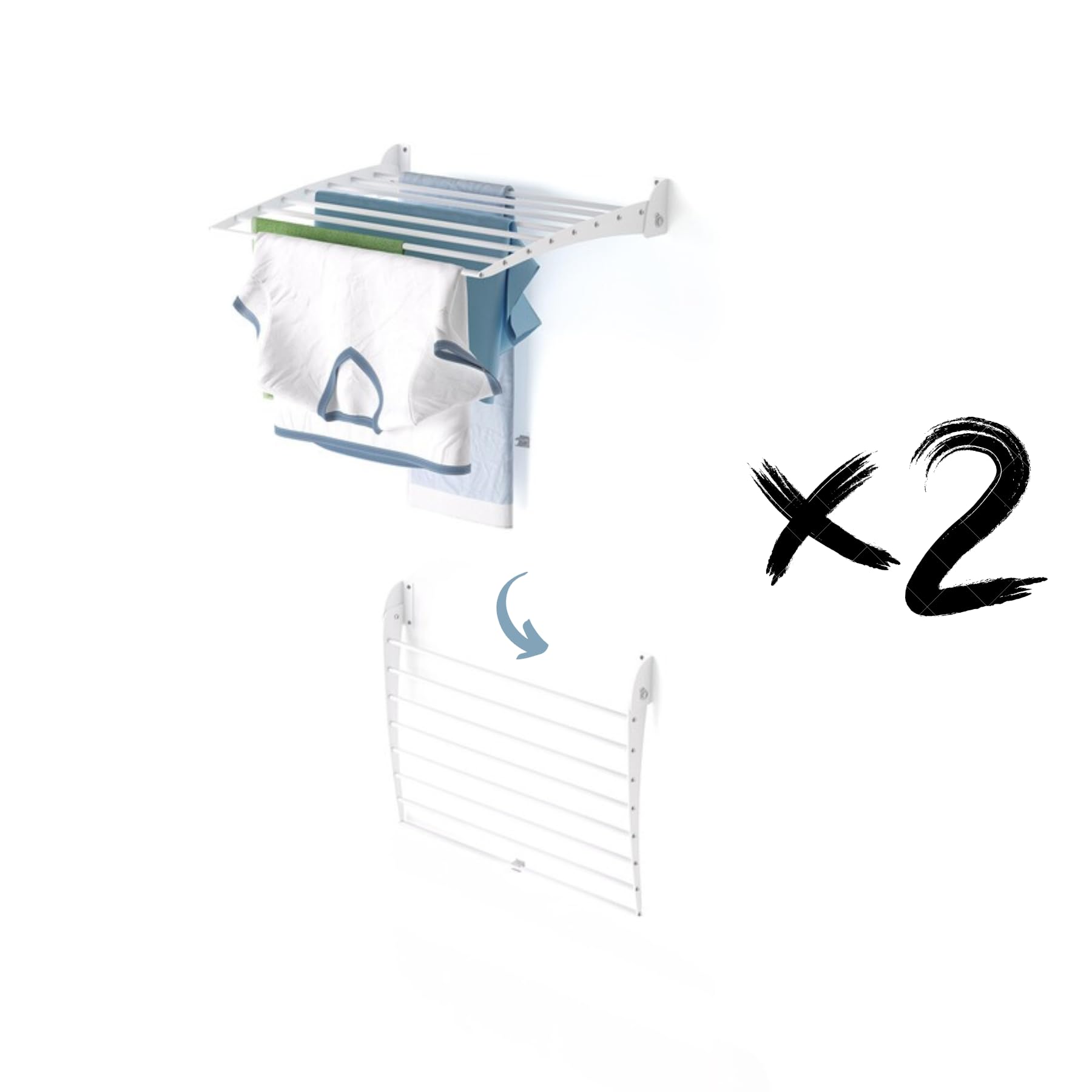 Foxydry White - Closing Downwards Fold, Wall-Mounted Clothes Drying Rack, Foldable Aluminum Design - Ideal For Indoor And Outdoor Use. Dimensions: 62X50x50 Cm