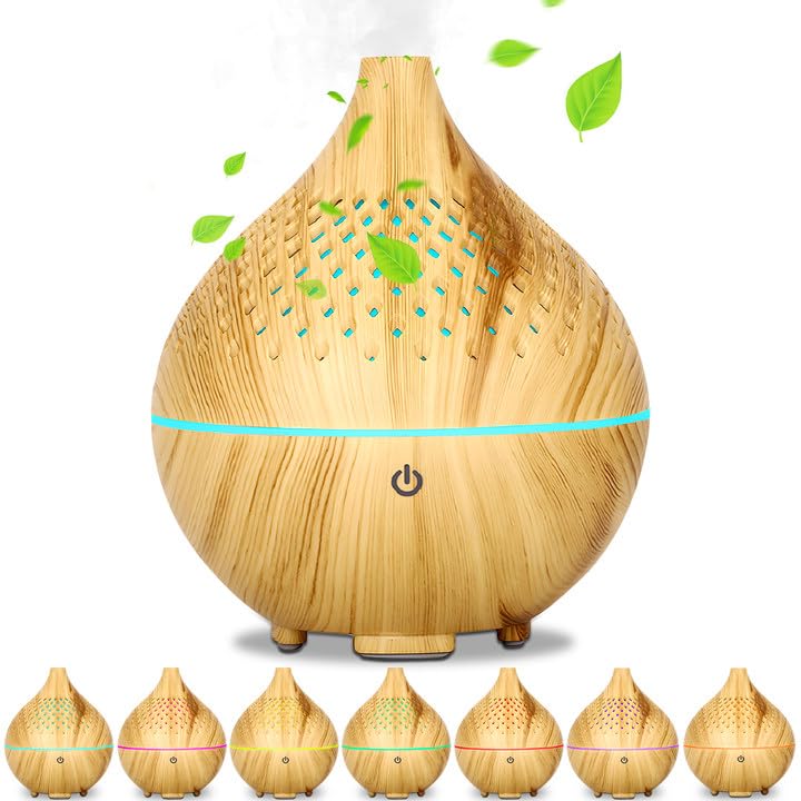 MAISITOO Diffusore di Oli Essenziali, 160 ml Diffusore Aromatico a Grana di Legno con LED a 7 Colori, Spegnimento...