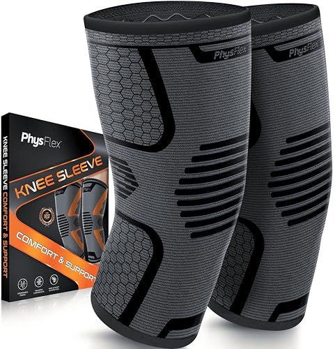 Knee Brace for Pain Relief - 2 Pack Knee Compression Sleeves for Men and Women - Support for Weightlifting, Gym, Workout, Volleyball - Meniscus Tear, ACL, Arthritis (Honeycomb, Gray/Black, X-Large)