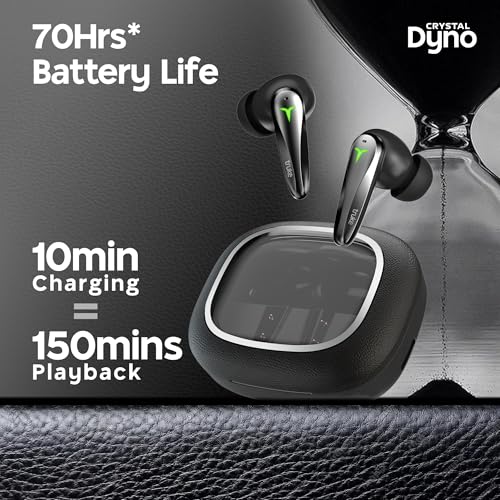 Image of truke Crystal Dyno Leather Finish True Wireless in Ear Earbuds w /Spatial Audio, 70H Battery Fast Charge Ear Buds, 13mm Driver HiFi Sound TWS, 40ms Ultra Low Latency, 4Mics ENC- RavenBlack