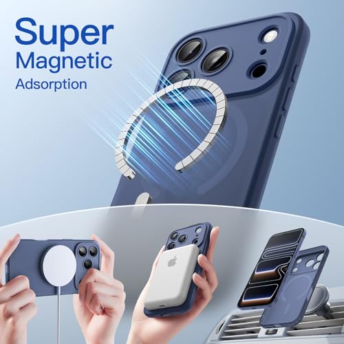 Image of JETech Magnetic Matte Case for iPhone 17 Pro, Deep Blue | Compatible with MagSafe, Translucent Frosted Soft TPU Cover, Anti-Yellowing, Anti-Fingerprint, Shockproof