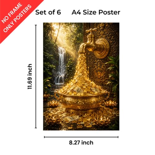 Image of Nivin Stores Golden Money Tree Wall Poster Set of 6 (12x8 Inch, A4, Unframed) | Luxury Wealth & Prosperity Art Prints for Living Room, Bedroom, Office & Home Decor | Premium Golden Tree Wall Art for Gift & Decoration