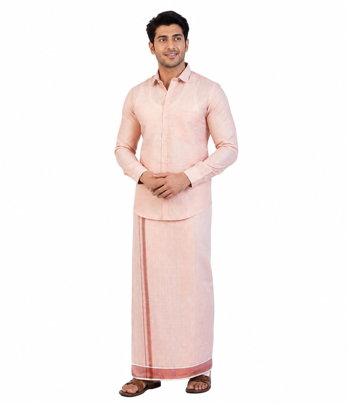 Men's Tissue Silk Cotton Shirt and Dhoti Set | Full Sleeve Ethnic Shirt with 2 Meter Cotton Dhoti.-image-33