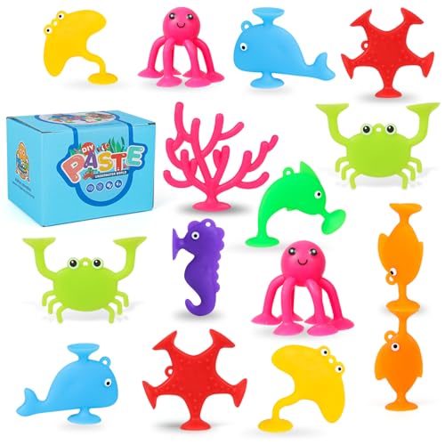 Image of Baby Suction Cup Toys, 18 PCS Silicone Ocean Animals Suckers, Bath Toys for Kids Ages 4-8, Sensory Window Travel Easter Stuffers Toys for Toddlers Boys Girls 3 4 5 6 Year Old