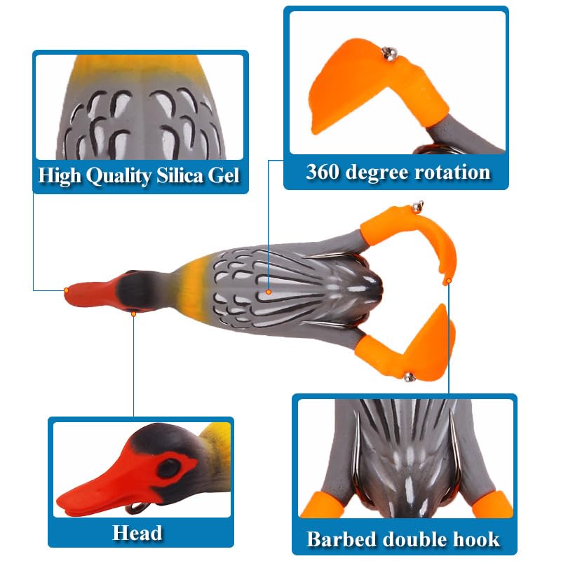 Pike And Bass Lure Duck Fishing Lure - Double Propeller Silicone Duckling  Bait For Pike, Bass, Topwater Fishing Baby Duck Fishing Bait
