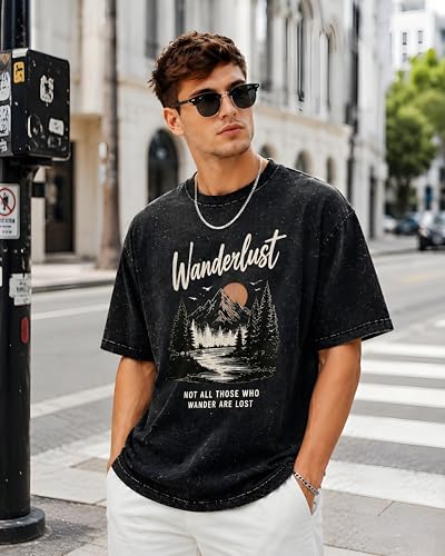 Image of Amazon Brand - Anarva Men's Oversized Acid Wash T-Shirt | Premium Cotton Relaxed Fit | Drop Shoulder Half Sleeve Casual Streetwear Tee for Men