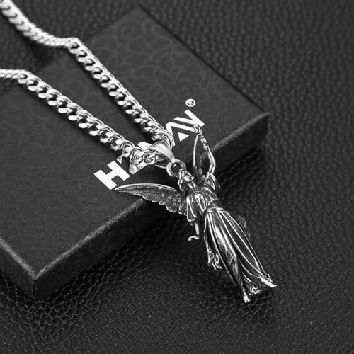 HZMAN Angel Necklace for Men Women Retro Stainless Steel Guardian Angel Pendant Necklace Amulet Jewelry Gift4