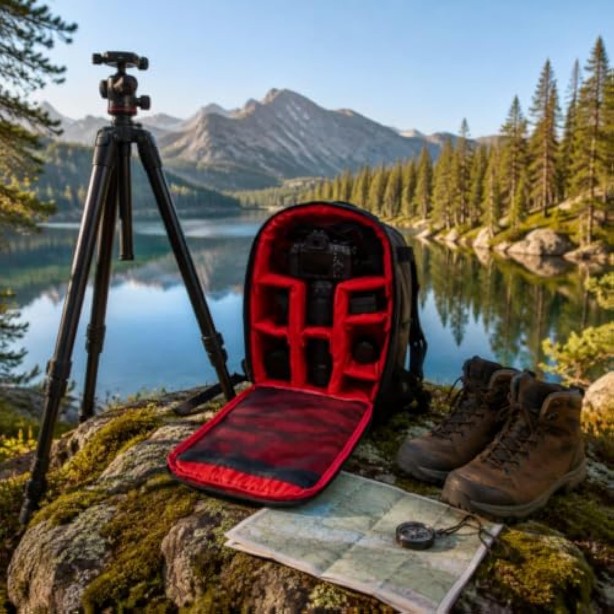 Camera Backpack with Mesh Pocket, Padded Storage for Photographers
