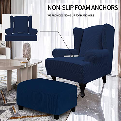 Image of Easy-Going Stretch Large Wingback Chair Sofa Slipcover Navy | 1-Piece Sofa Cover Furniture Protector Couch Soft with Bottom, Spandex Jacquard