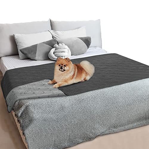 Petami Waterproof Dog Bed Cover Pet Blanket For Small Medium Dog, Couch Cover Sofa Furniture Protector For Dogs Cat, Reversible Water-Resistant Anti-Slip Pad Mat Quilt Washable, 30X70 Gray #TOP16