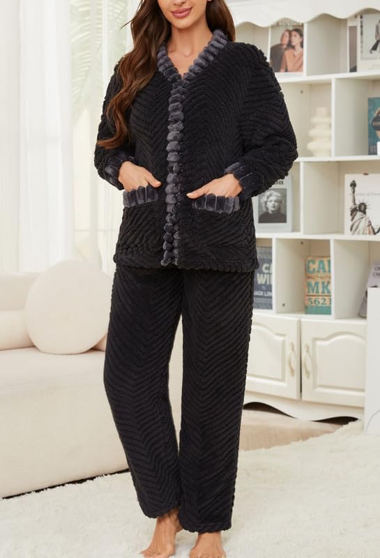 LYCY Women's Plush Fleece Pajama Set,Soft Cozy Pajama for Women Warm Sleepwear Lounge PJS - Image 3