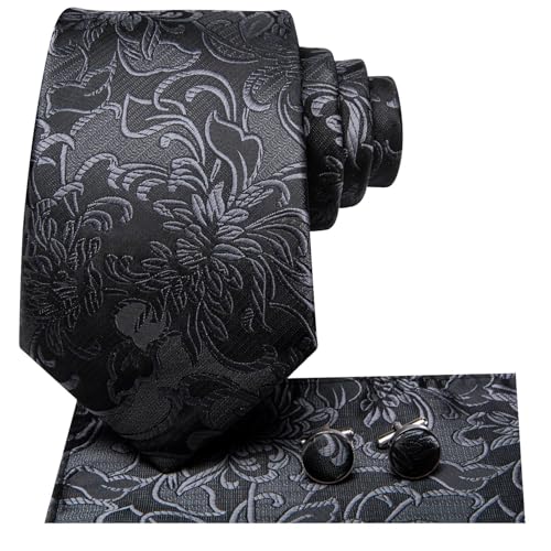 Image of Dubulle Mens Tie Set Solid Paisley Silk Striped Necktie for Men with Cufflinks Tie and Pocket Square