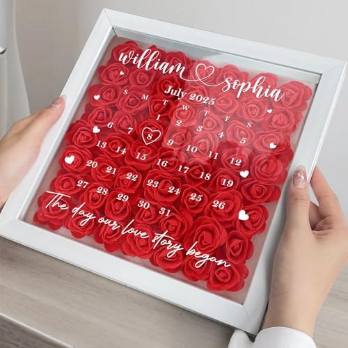 Personalized LED Flower Shadow Box for Couples – Custom Anniversary Gift Featuring Your Special Date and Romantic Quote for Memorable Moments - Image 2