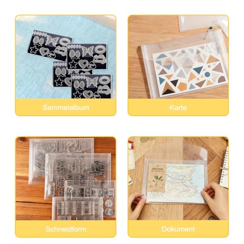 30 Stück Stanzschablonen Aufbewahrung, Transparente Aufbewahrungstasche für Stanzformen und Stempel, inkl. 2 bunte Etikettenblätter, Aufbewahrungsbeutel für Scrapbooking und Kartenbasteln