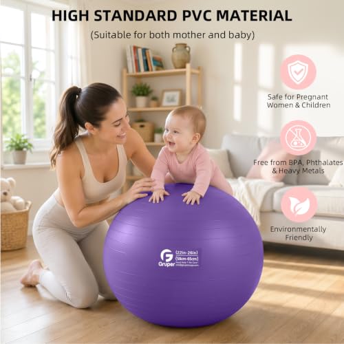 Image of Gruper Exercise Ball, Extra Thick Yoga Ball for Working Out, Yoga & Pregnancy, 4 Sizes Anti-Burst Balance Ball with Foot Pump for Pilates, Physical Therapy & Fitness